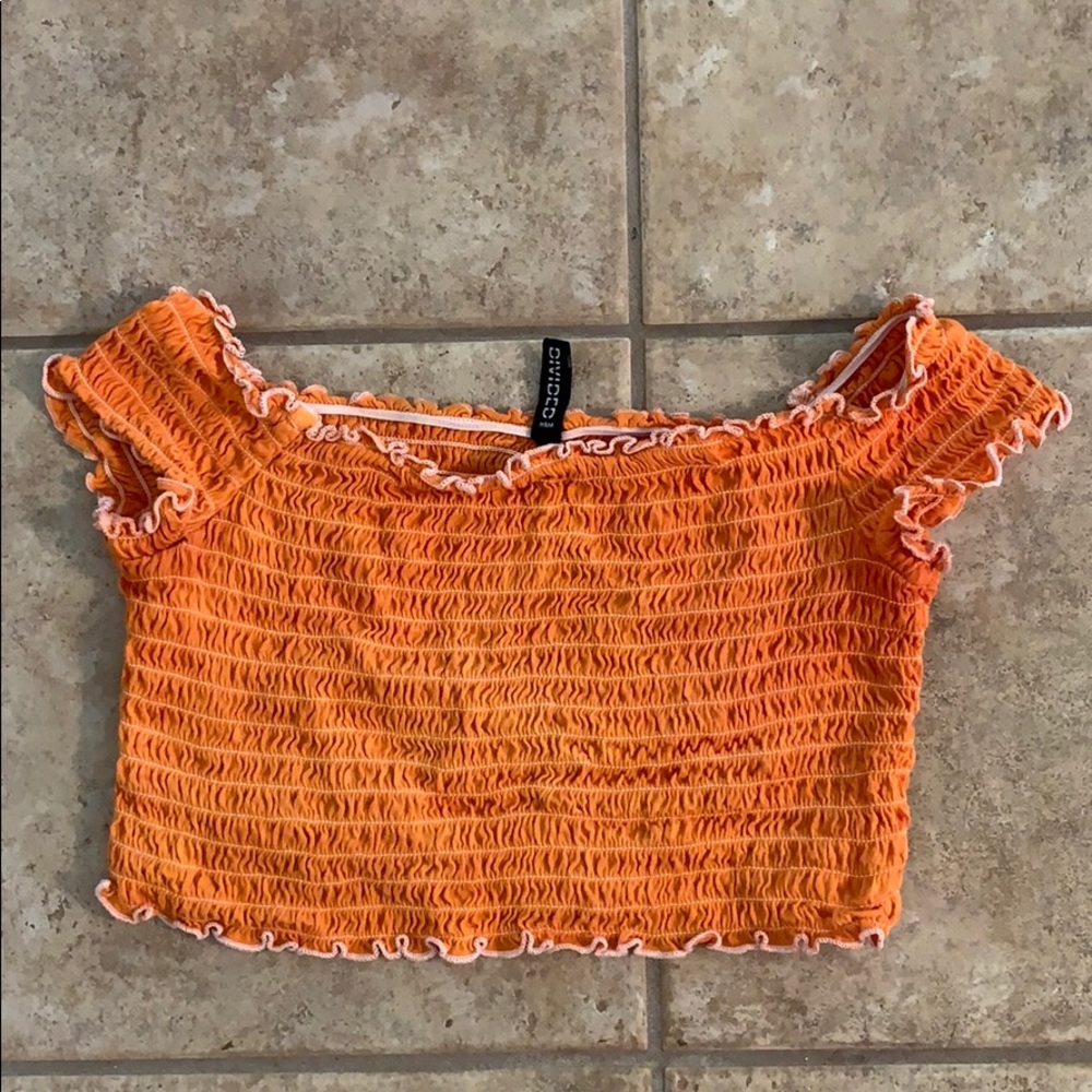 Orange off the shoulder crop top